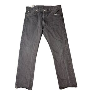 Levis 501 Jeans Mens 38x34 Black Button Fly Straight Leg Dark Wash Denim